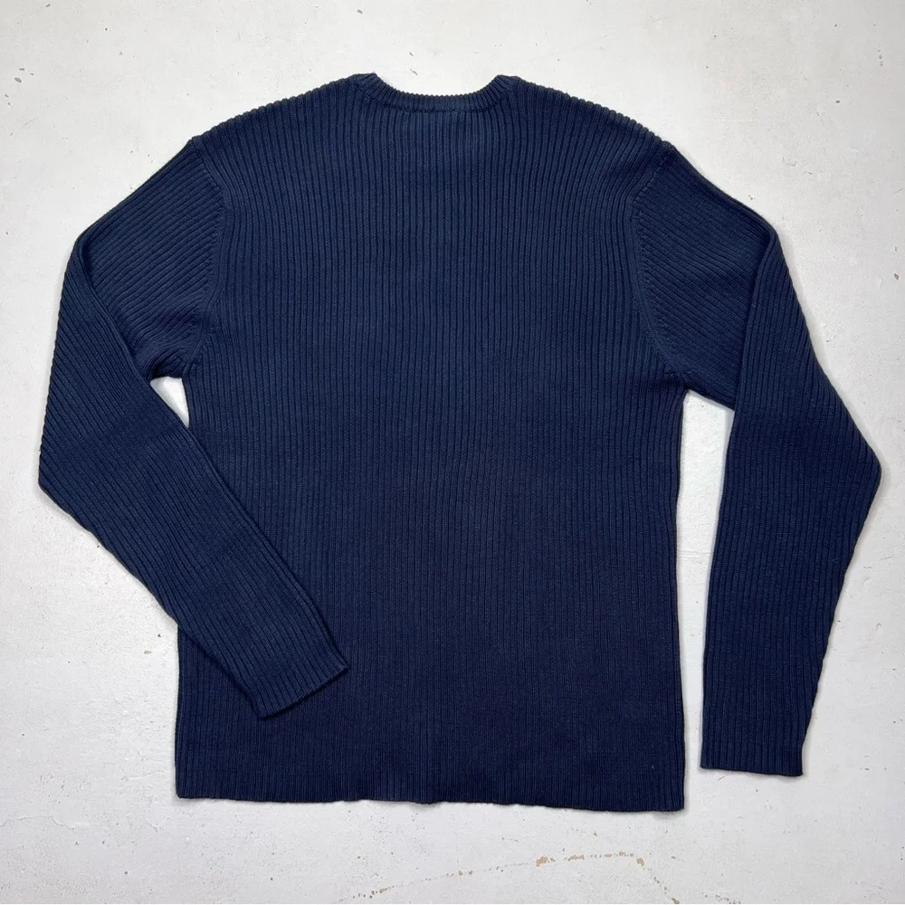 Aeropostale Men’s Vintage Y2K Slim Fit Navy Crème/Gray Stripe Pullover Sweater
